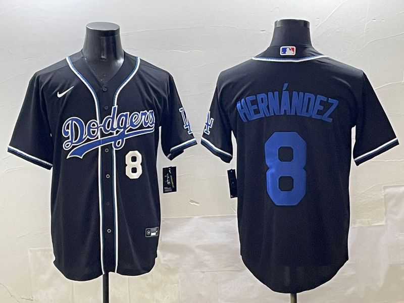 Men 2025 Los Angeles Dodgers #8 Hernandez Black Three generations Fashion Nike MLB Jersey style 2